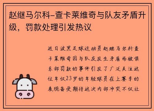 赵继马尔科-查卡莱维奇与队友矛盾升级，罚款处理引发热议