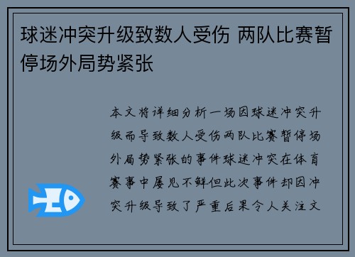 球迷冲突升级致数人受伤 两队比赛暂停场外局势紧张