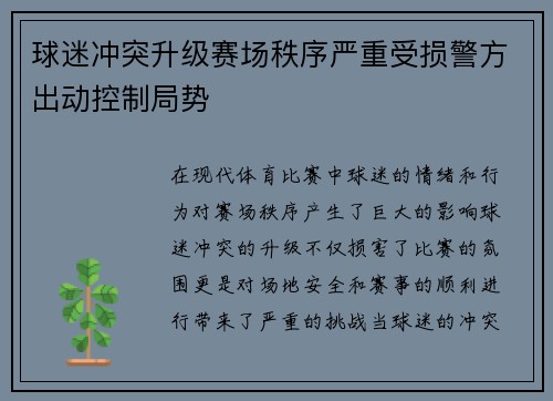 球迷冲突升级赛场秩序严重受损警方出动控制局势